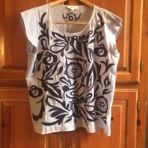 Embroidered, cap sleeve top